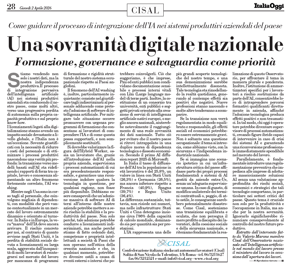 Copertina di: Formazione, governance e salvaguardia del tessuto produttivo e della sovranità digitale nazionale.
